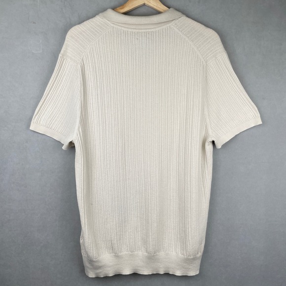 J.Crew Mens Cream Ribbed Cotton Short Sleeve Sweater Boho Polo BY969 Fits SMALL - Picture 2 of 9